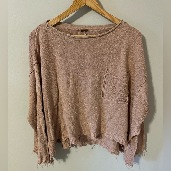Free People Prism Distressed Sweater Size Small Peach - Picture 2 of 9